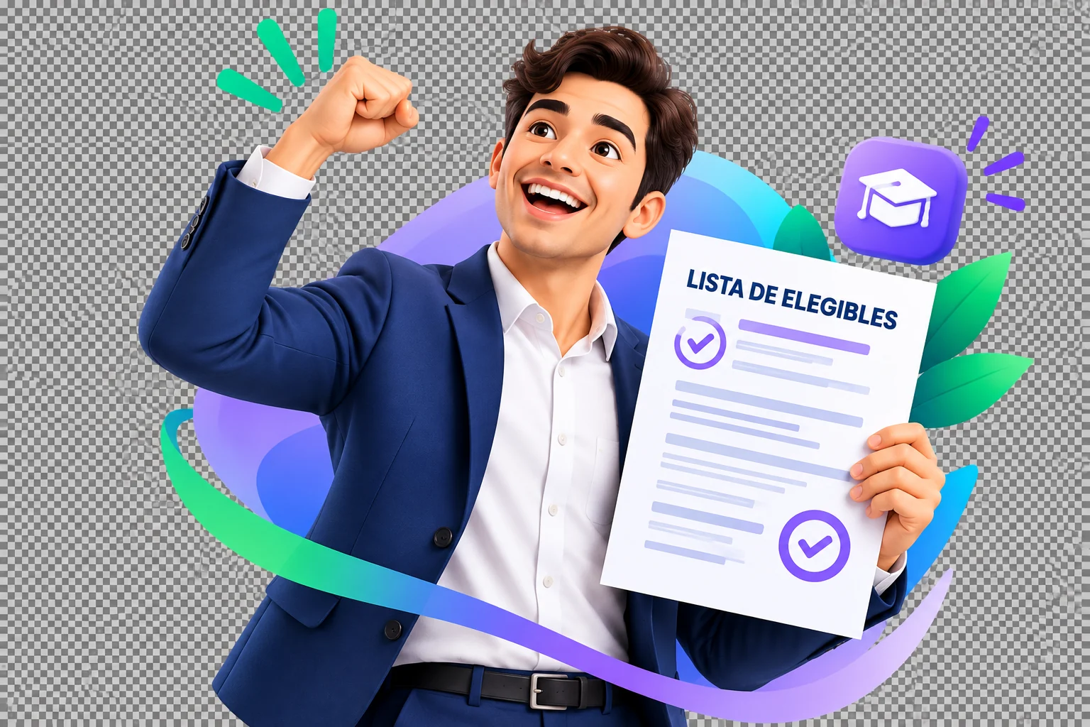 Persona celebrando su preparación para un concurso de mérito